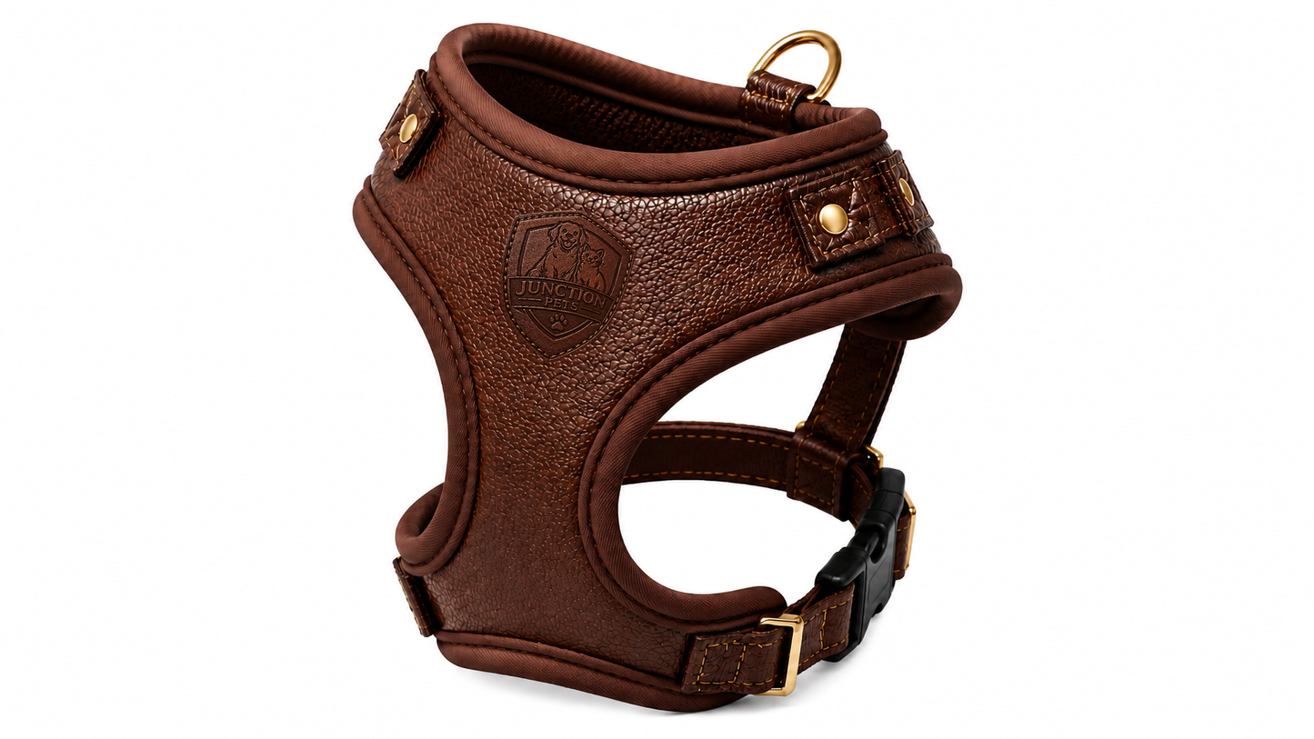 Brown Leather No-Pull Dog Harness Vest for Small Pets