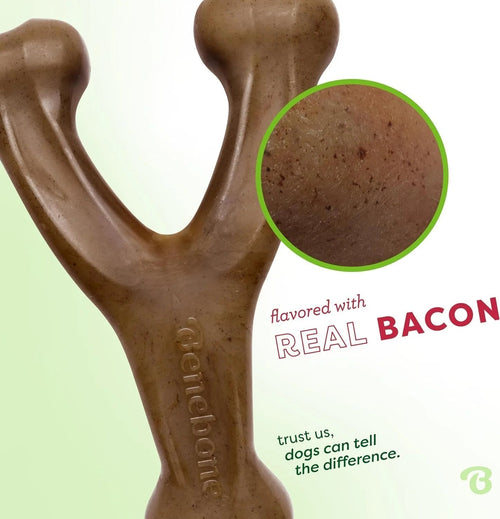 Benebone Wishbone Durable Toy ForDogs, For Heavy Chewers, Bacon Flavor
