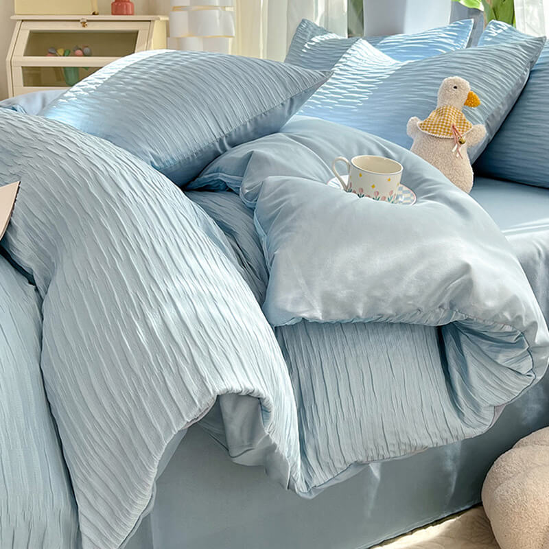 All-Seasons Seersucker Solid Color Comfort Bed Sheet Set