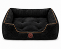 Luxury Orthopedic Velvet Dog Bed with Quilted Bolster Support – Black
