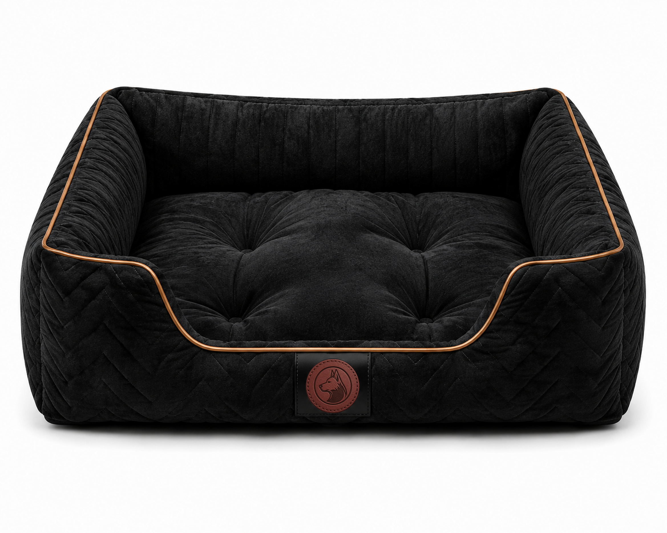 Luxury Orthopedic Velvet Dog Bed with Quilted Bolster Support – Black