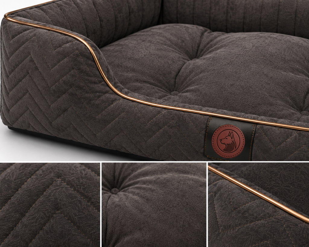 Luxury Orthopedic Plush Dog Bed with Quilted Bolster Support – Charcoal Brown