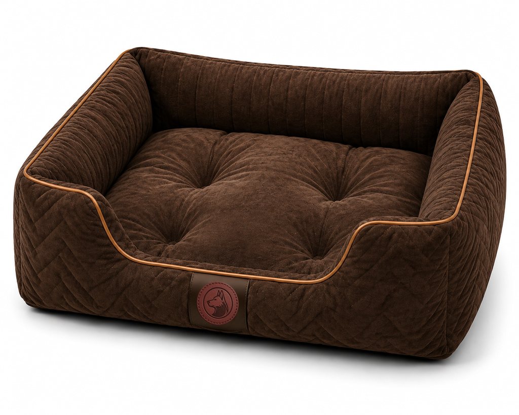 Luxury Orthopedic Plush Dog Bed with Quilted Bolster Support – Chocolate Brown