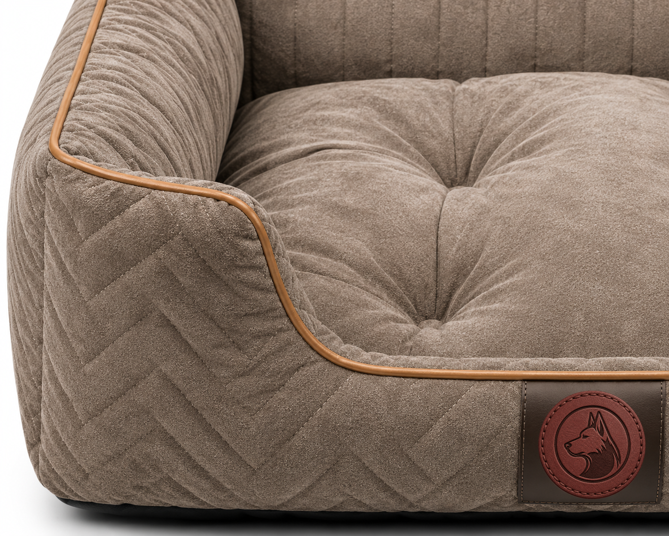 Luxury Orthopedic Plush Dog Bed with Quilted Bolster Support – Taupe Brown