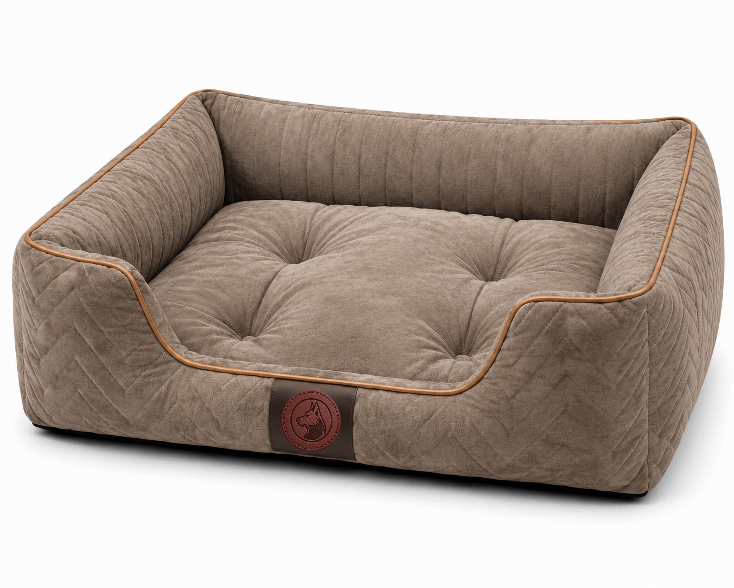 Luxury Orthopedic Plush Dog Bed with Quilted Bolster Support – Taupe Brown