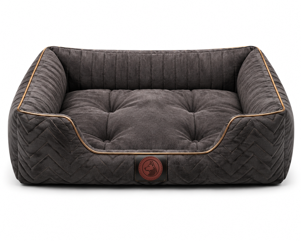 Luxury Orthopedic Plush Dog Bed with Quilted Bolster Support – Charcoal Brown