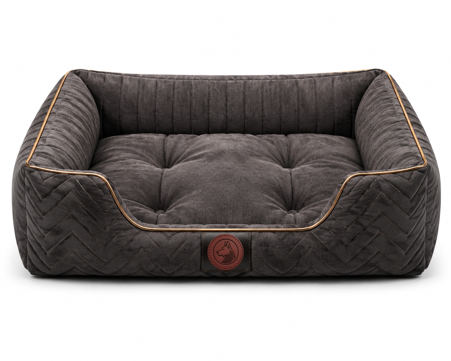 Orthopedic Plush Dog Bed with Quilted Bolster Support – Charcoal Brown