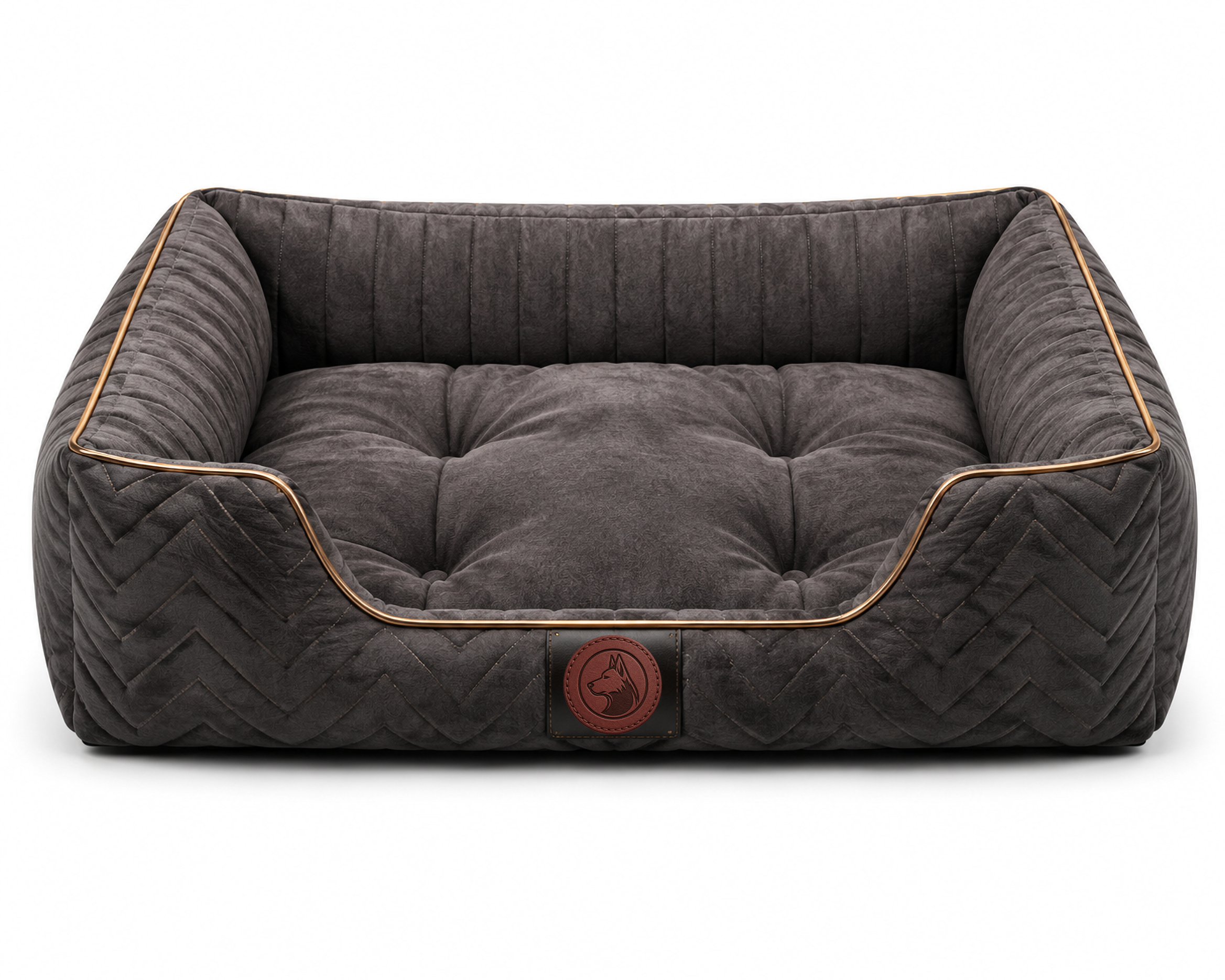 Luxury Orthopedic Plush Dog Bed with Quilted Bolster Support – Charcoal Brown