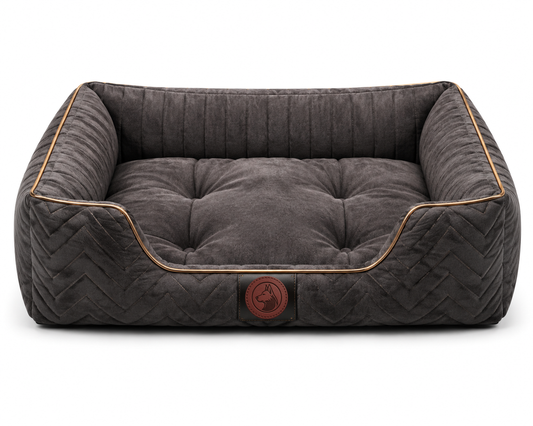 Orthopedic Plush Dog Bed with Quilted Bolster Support – Charcoal Brown