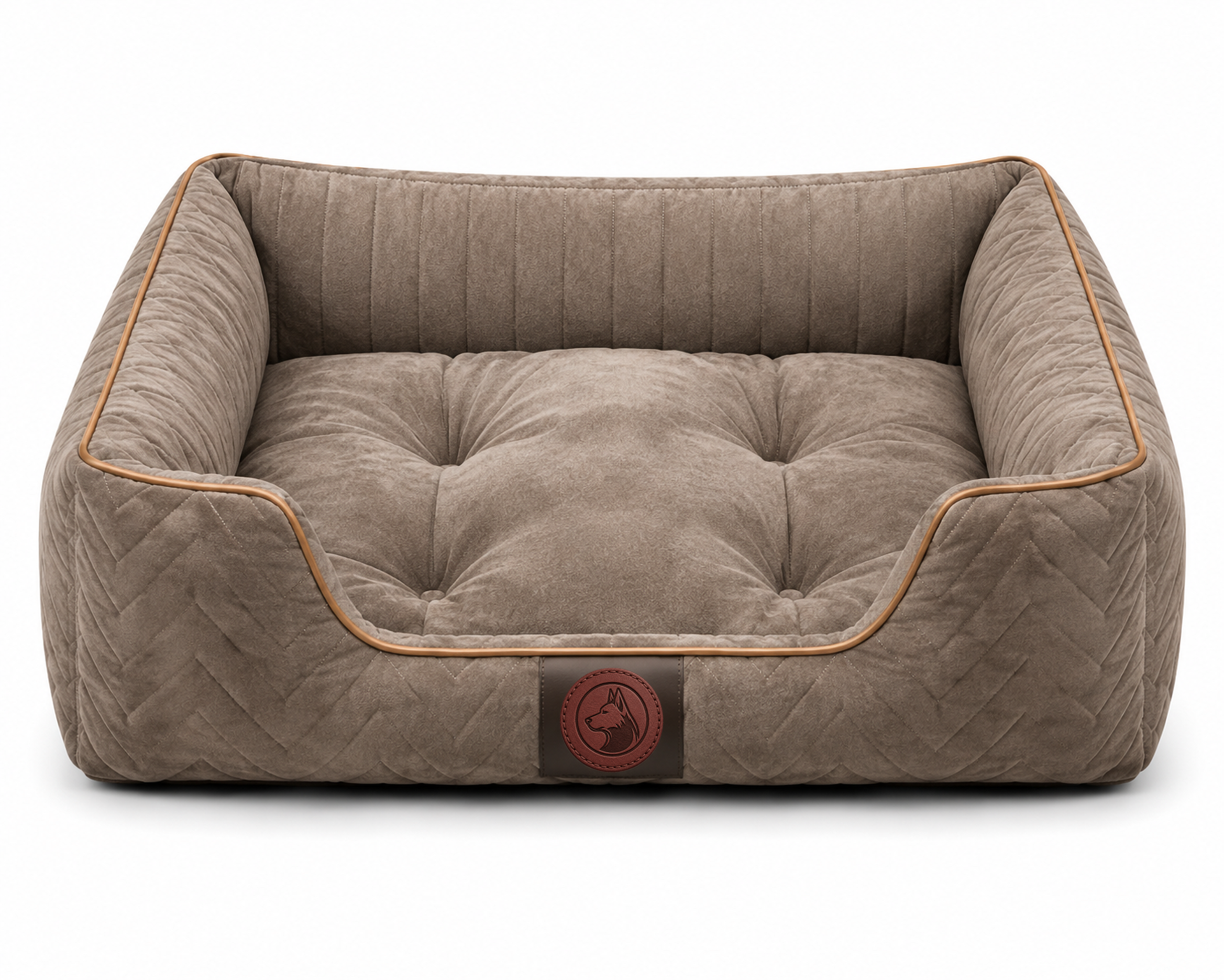 Luxury Orthopedic Plush Dog Bed with Quilted Bolster Support – Taupe Brown