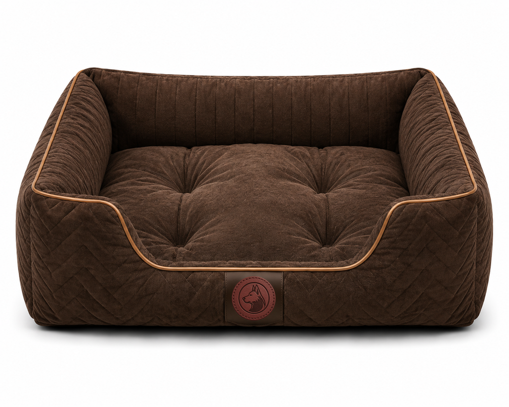 Luxury Orthopedic Plush Dog Bed with Quilted Bolster Support – Chocolate Brown
