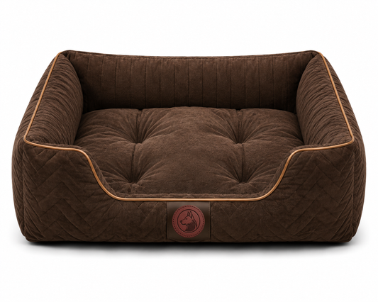 Orthopedic Plush Dog Bed with Quilted Bolster Support – Chocolate Brown