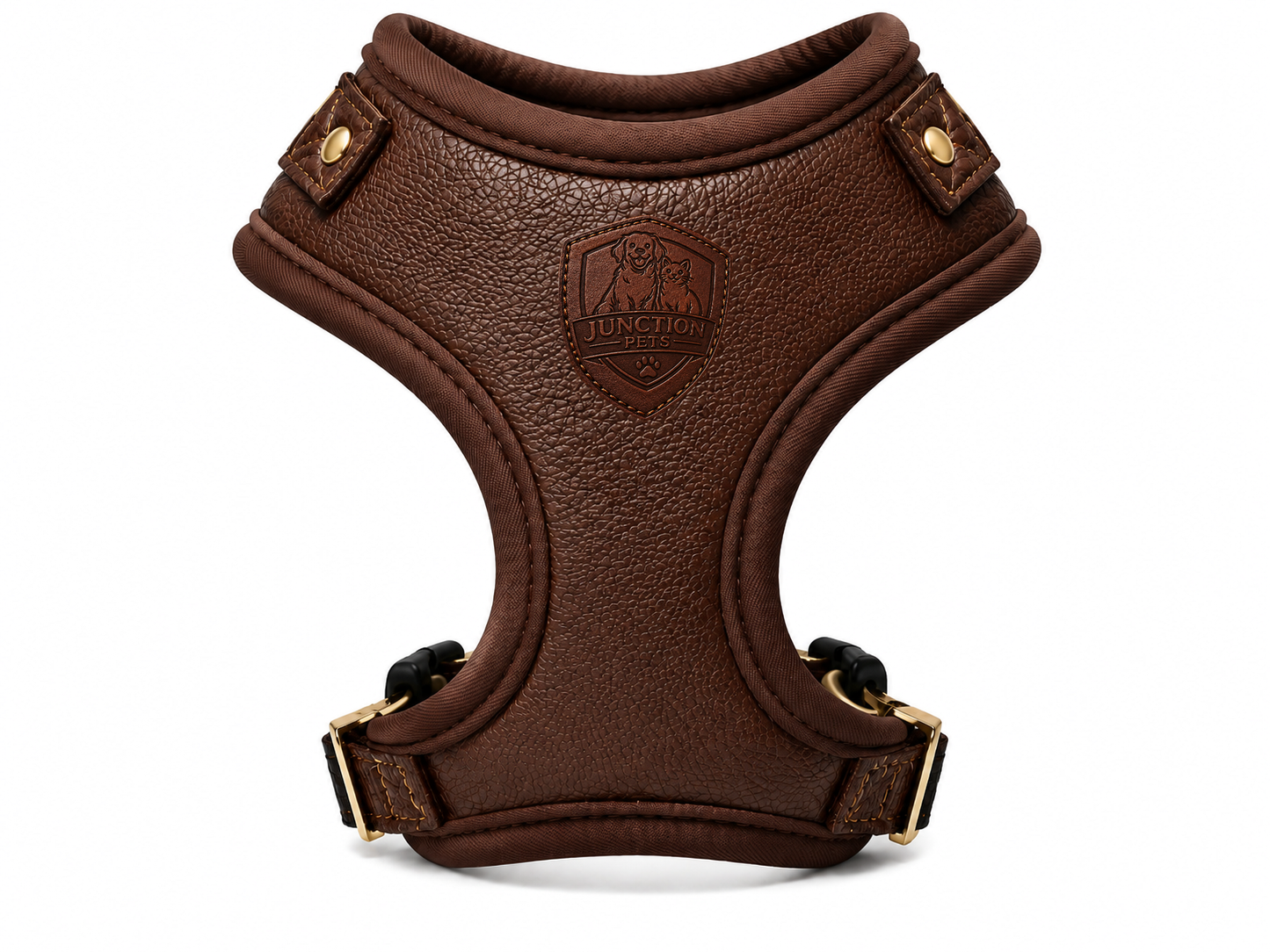 Brown Leather No-Pull Dog Harness Vest for Small Pets