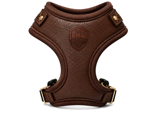 Brown Leather No-Pull Dog Harness Vest for Small Pets