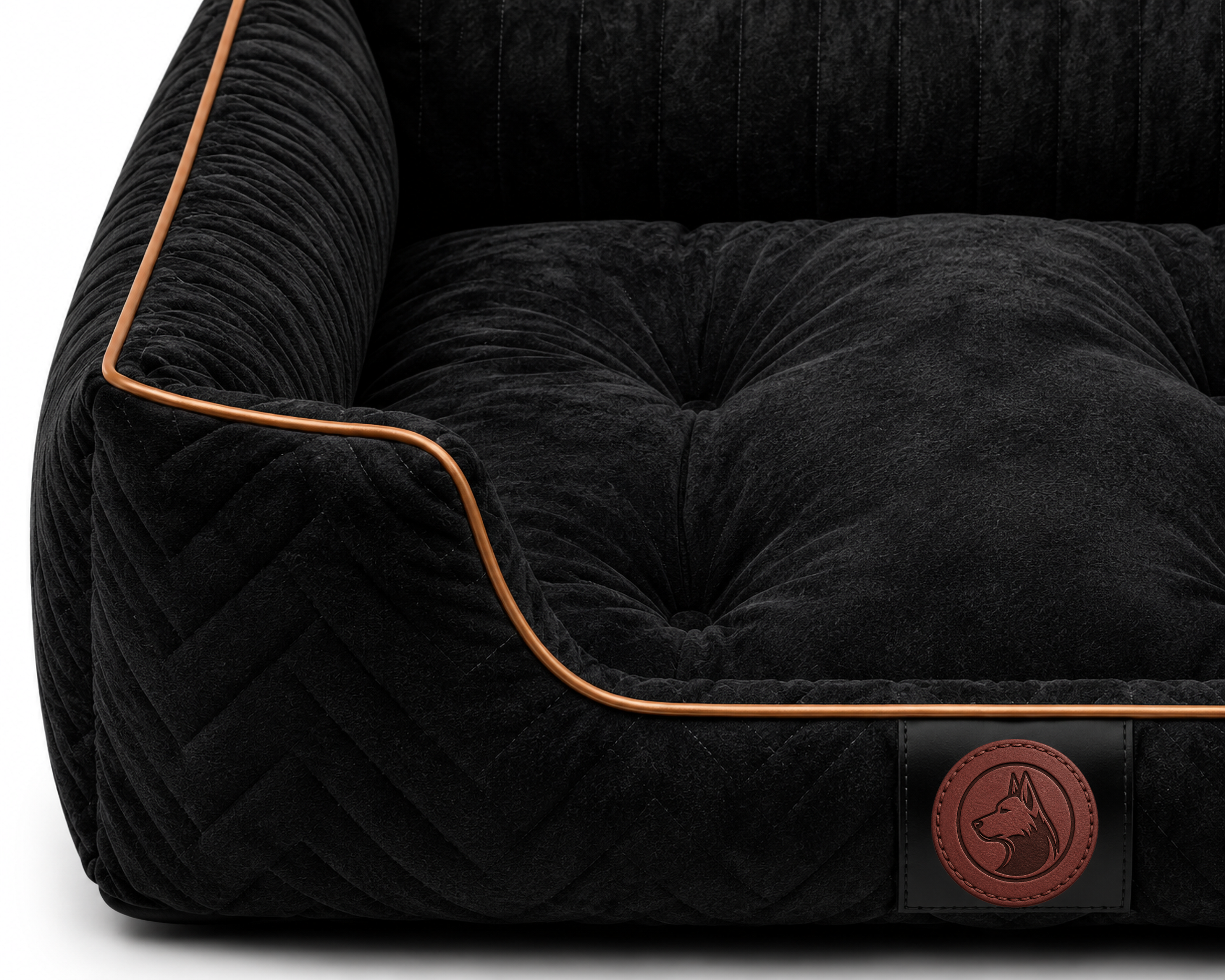 Luxury Orthopedic Velvet Dog Bed with Quilted Bolster Support – Black