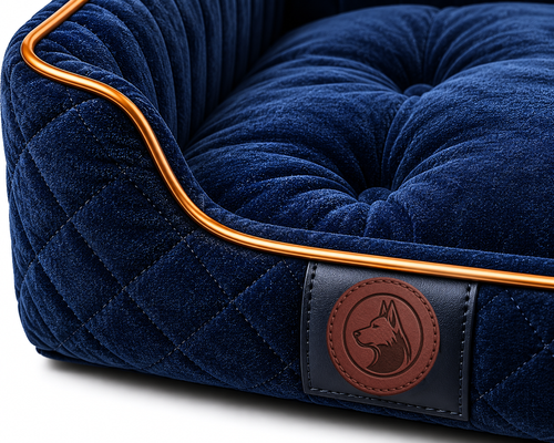 Luxury Orthopedic Plush Dog Bed with Quilted Bolster Support – Navy Blue