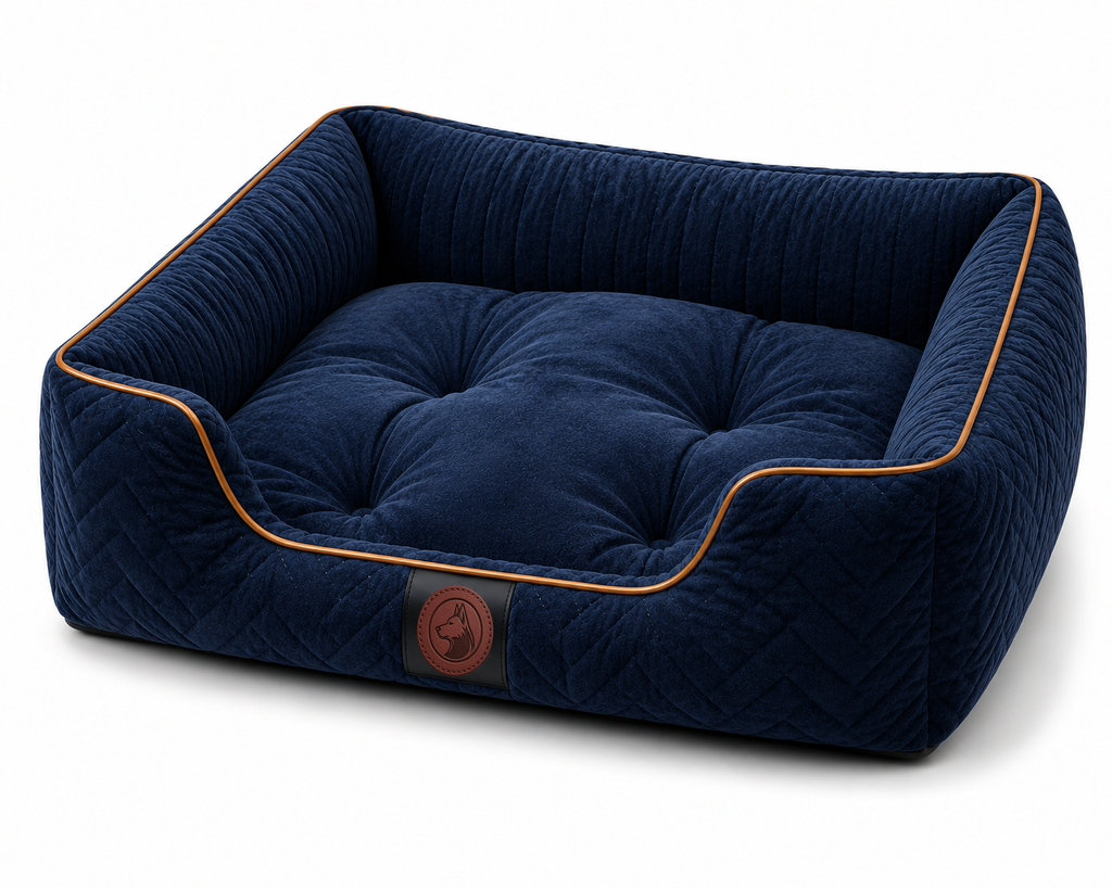 Luxury Orthopedic Plush Dog Bed with Quilted Bolster Support – Navy Blue