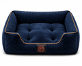 Luxury Orthopedic Plush Dog Bed with Quilted Bolster Support – Navy Blue