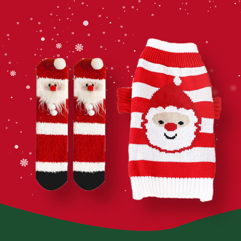Christmas Thick Warm Turtleneck Dog Sweater Matching Socks For Pet And Owner
