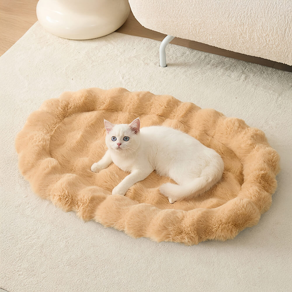 Elliptical Faux Rabbit Fur Sponge Support Multi-Functional Dog & Cat Mat