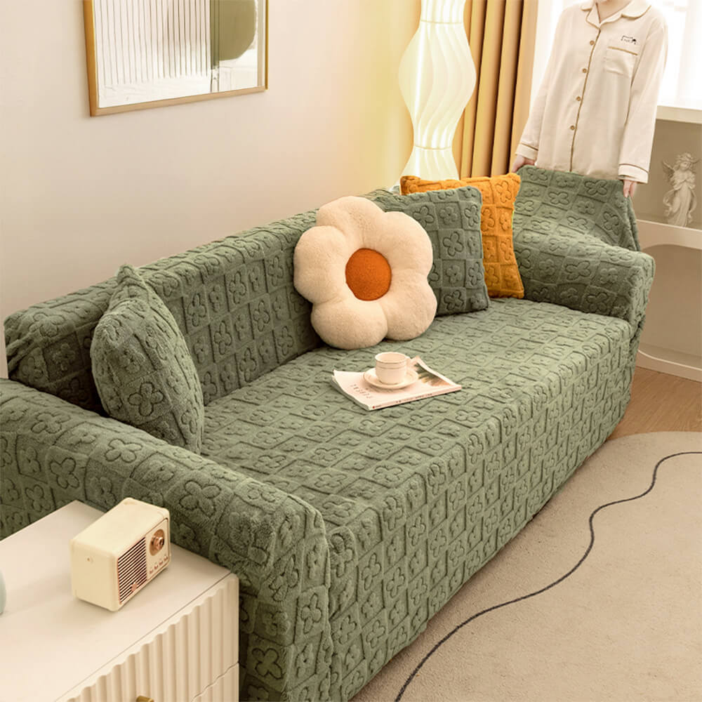 Floral Jacquard Fleece for Warmth Couch Cover