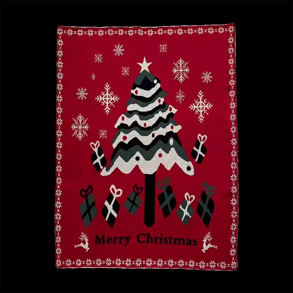 Christmas Tree Pattern Cozy Knitted Holiday Decor Throw Blanket