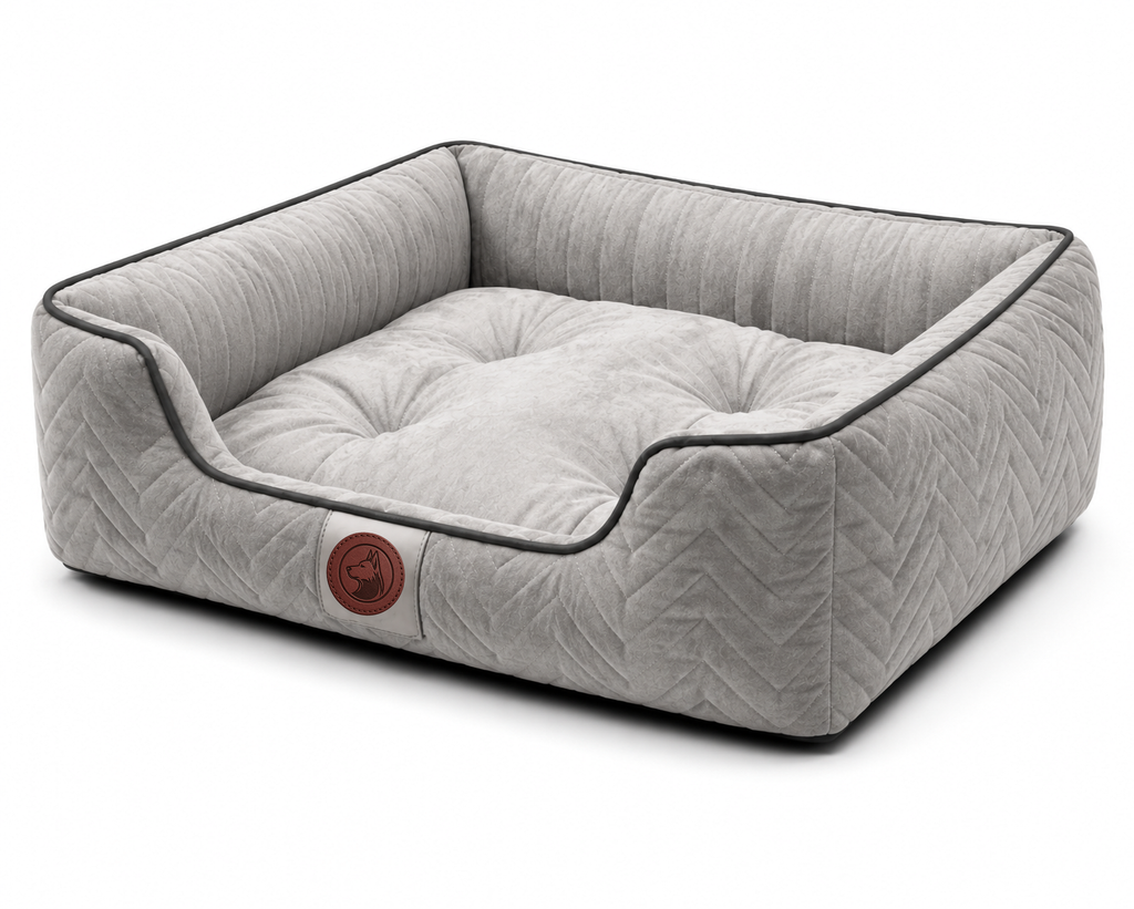 Luxury Orthopedic Plush Dog Bed with Quilted Bolster Support – Light Gray