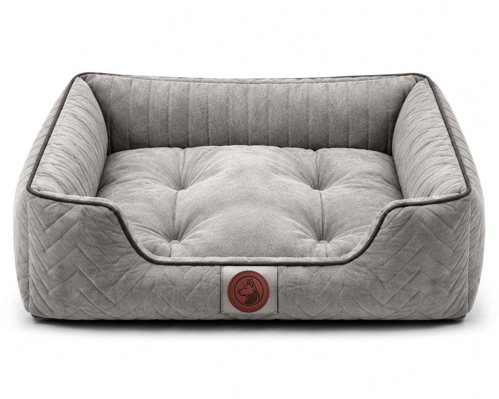 Luxury Orthopedic Plush Dog Bed with Quilted Bolster Support – Light Gray
