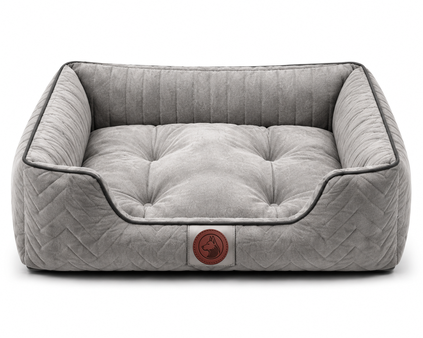 Orthopedic Plush Dog Bed with Quilted Bolster Support – Light Gray