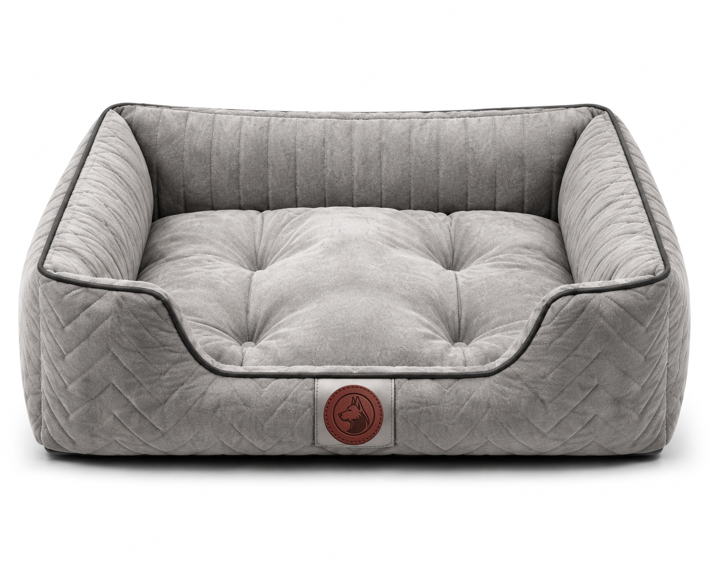 Luxury Orthopedic Plush Dog Bed with Quilted Bolster Support – Light Gray