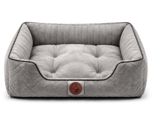 Orthopedic Plush Dog Bed with Quilted Bolster Support – Light Gray