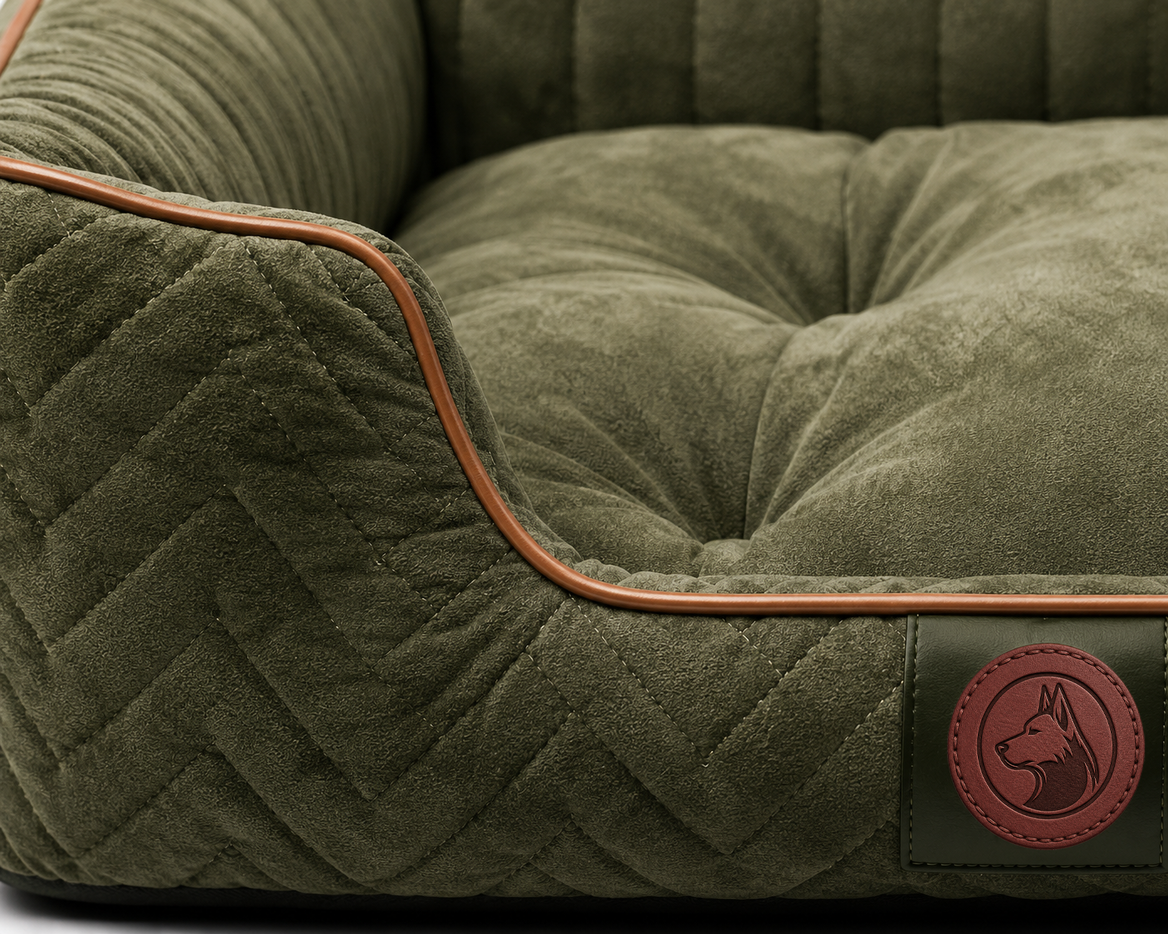 Luxury Orthopedic Plush Dog Bed with Quilted Bolster Support – Olive Green