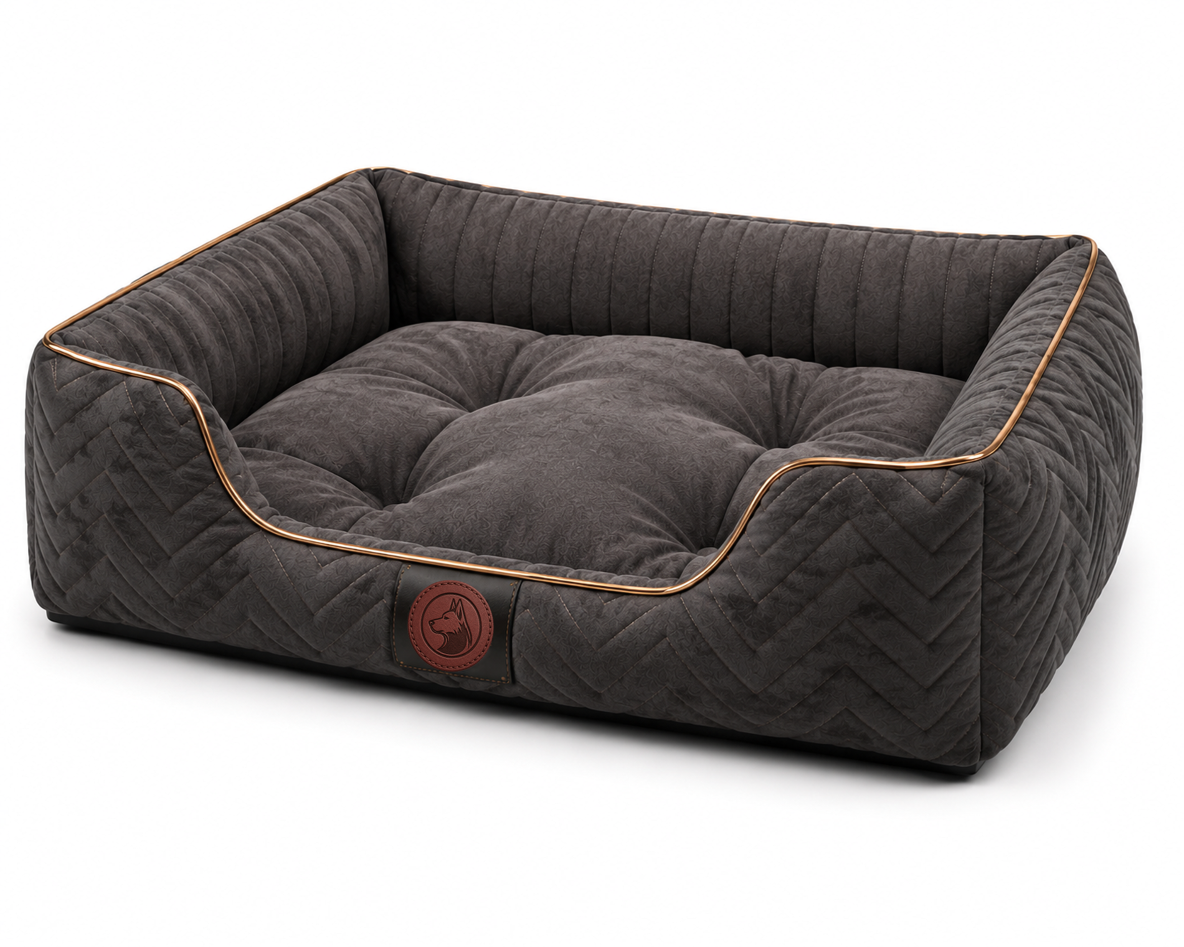 Luxury Orthopedic Plush Dog Bed with Quilted Bolster Support – Charcoal Brown