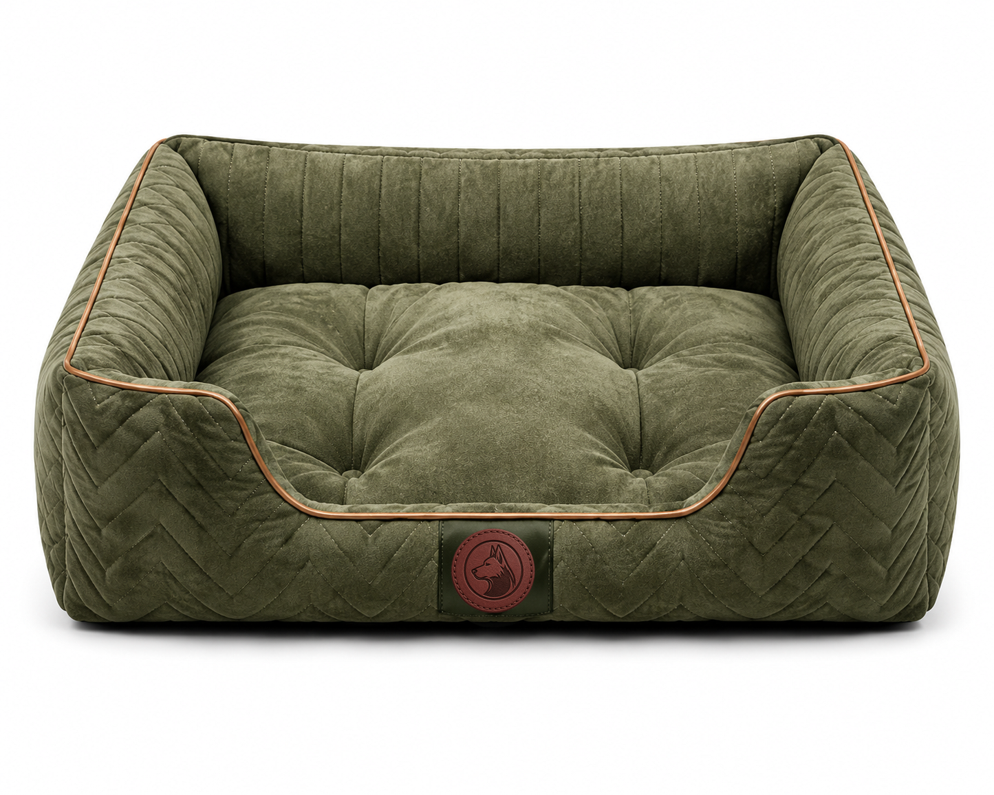 Orthopedic Plush Dog Bed with Quilted Bolster Support – Olive Green