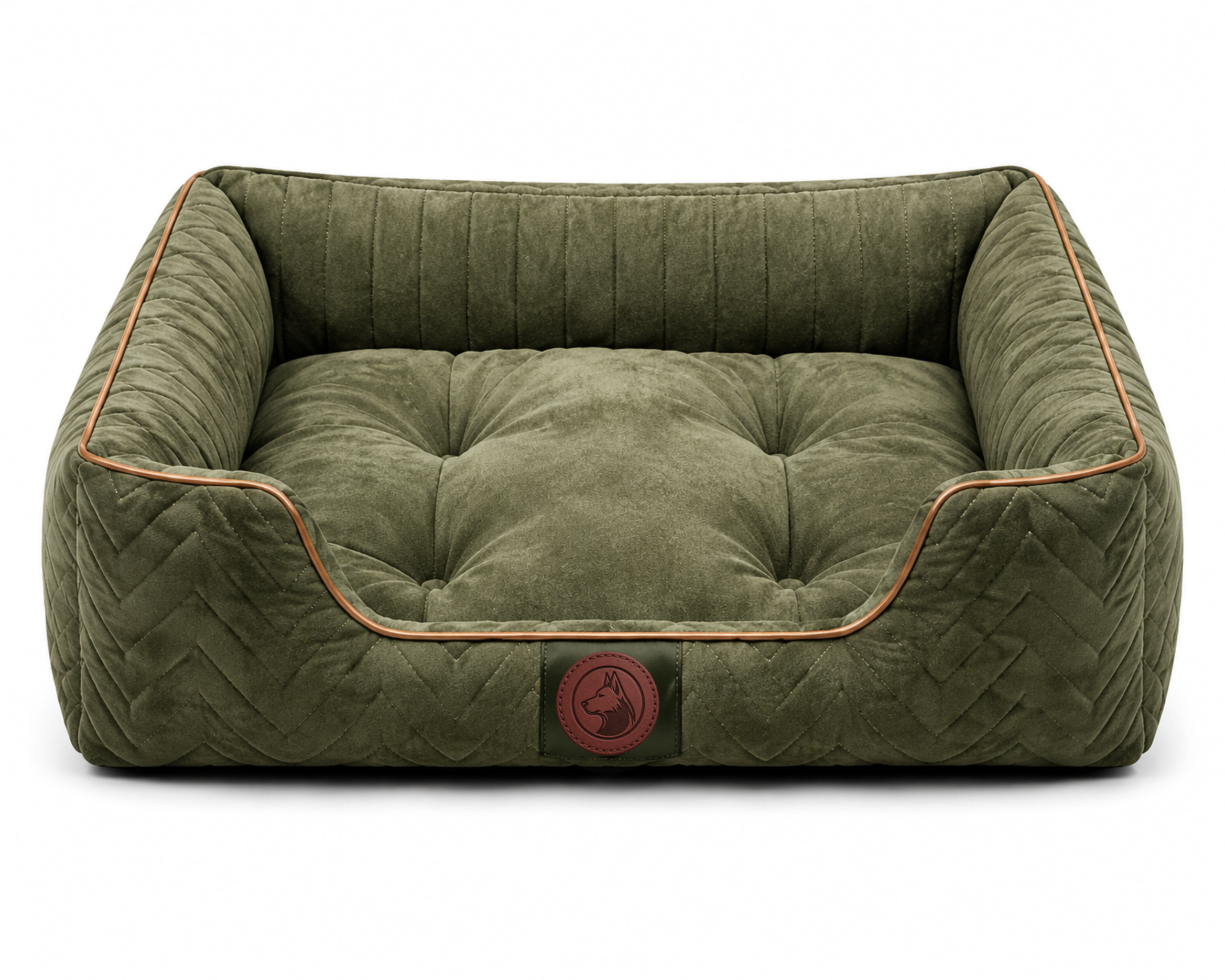 Luxury Orthopedic Plush Dog Bed with Quilted Bolster Support – Olive Green